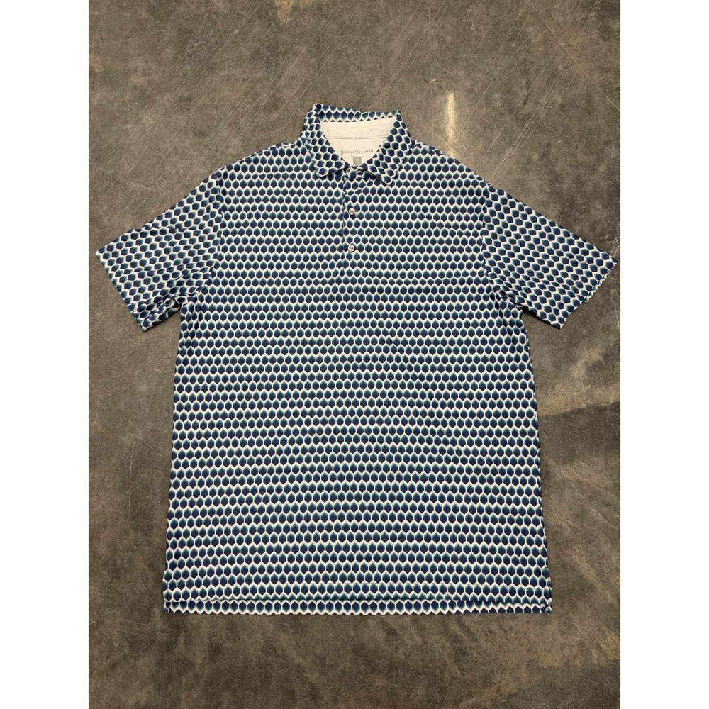 Hickey Freeman Polo Shirt Mens Medium Blue Geometric Golf Performance Stretch